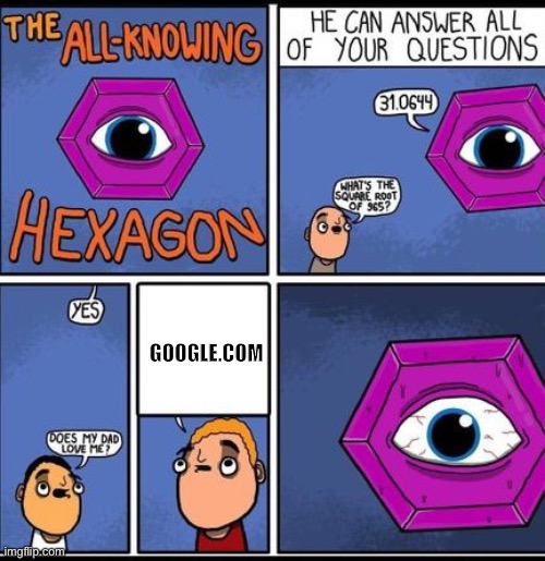 ???? | GOOGLE.COM | image tagged in all knowing hexagon | made w/ Imgflip meme maker
