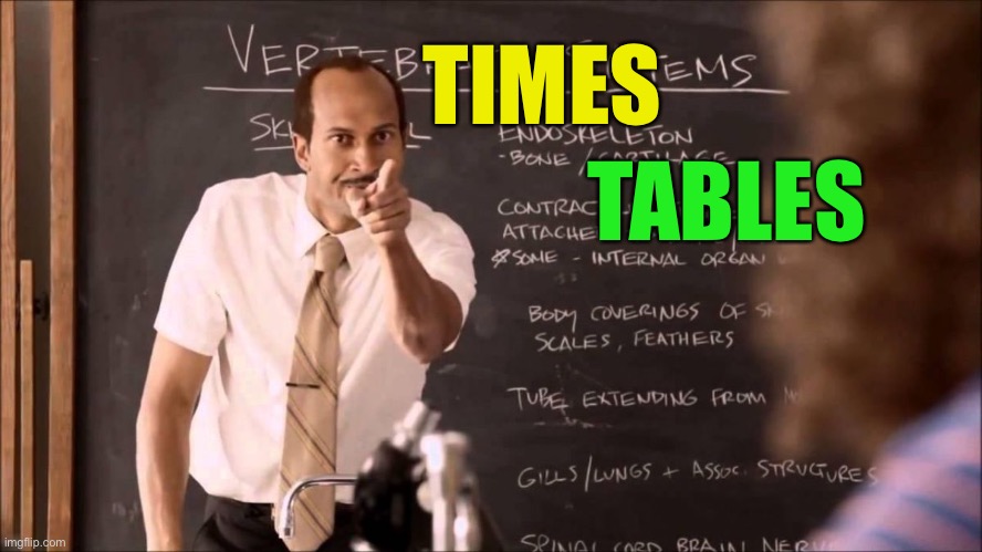 Key and Peele Substitute Teacher | TIMES TABLES | image tagged in key and peele substitute teacher | made w/ Imgflip meme maker