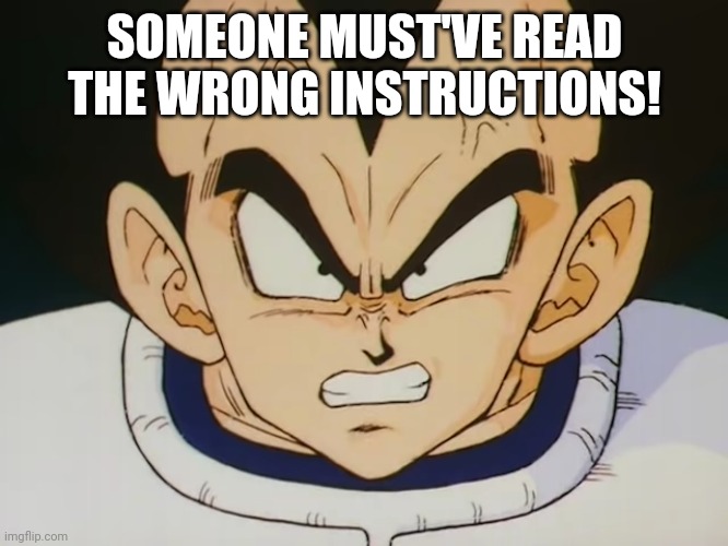 Angry Vegeta (DBZ) | SOMEONE MUST'VE READ THE WRONG INSTRUCTIONS! | image tagged in angry vegeta dbz | made w/ Imgflip meme maker