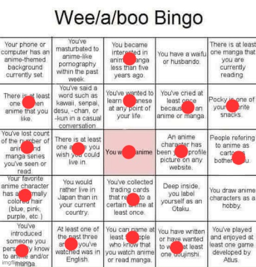Weeaboo Bingo | image tagged in weeaboo bingo | made w/ Imgflip meme maker