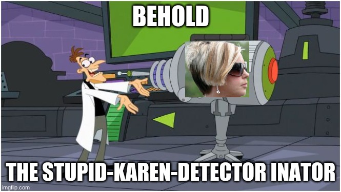 Karens are Wack | BEHOLD; THE STUPID-KAREN-DETECTOR INATOR | image tagged in behold dr doofenshmirtz,karen,meme | made w/ Imgflip meme maker