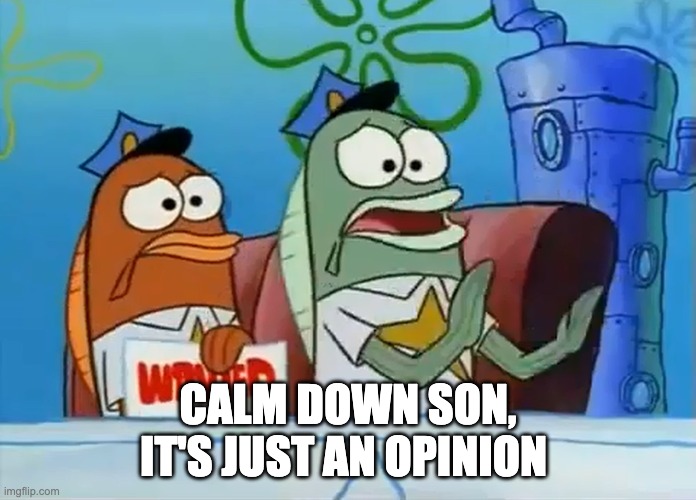 Calm down son | CALM DOWN SON, IT'S JUST AN OPINION | image tagged in calm down son | made w/ Imgflip meme maker