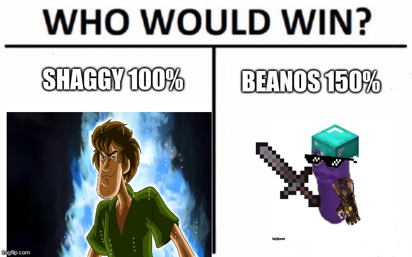 Who Would Win? | SHAGGY 100%; BEANOS 150% | image tagged in memes,who would win | made w/ Imgflip meme maker