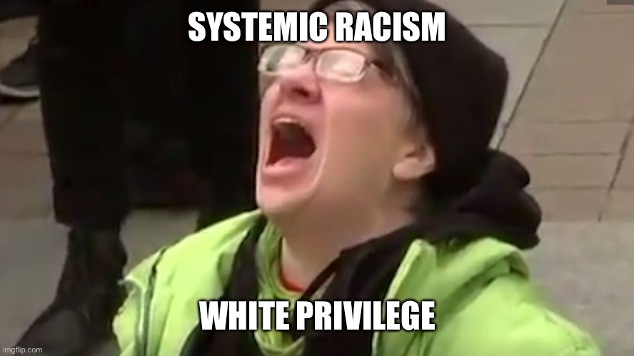 Screaming Liberal  | SYSTEMIC RACISM WHITE PRIVILEGE | image tagged in screaming liberal | made w/ Imgflip meme maker