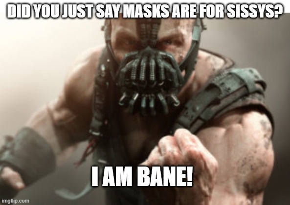 Masks | DID YOU JUST SAY MASKS ARE FOR SISSYS? I AM BANE! | image tagged in bane meme,face mask | made w/ Imgflip meme maker