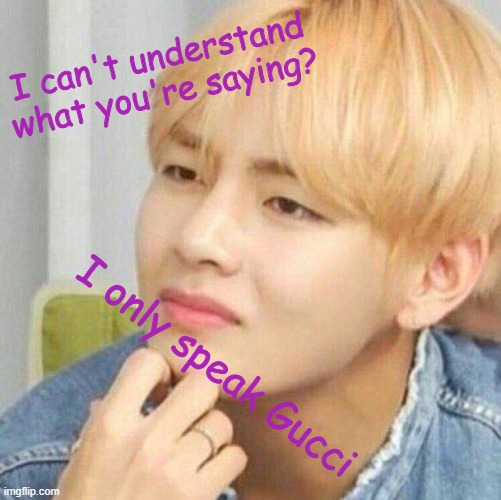 Kim "Gucci" Taehyung | I can't understand what you're saying? I only speak Gucci | image tagged in bts,bts v,language,kpop | made w/ Imgflip meme maker