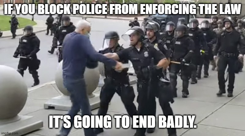 IF YOU BLOCK POLICE FROM ENFORCING THE LAW IT'S GOING TO END BADLY. | made w/ Imgflip meme maker