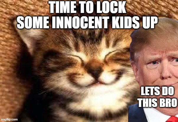 Smiley Cat | TIME TO LOCK SOME INNOCENT KIDS UP LETS DO THIS BRO | image tagged in smiley cat | made w/ Imgflip meme maker
