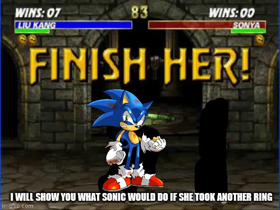 Finish Her | I WILL SHOW YOU WHAT SONIC WOULD DO IF SHE TOOK ANOTHER RING | image tagged in finish her | made w/ Imgflip meme maker