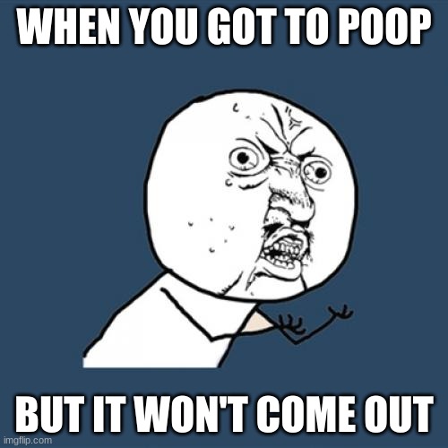 Y U No | WHEN YOU GOT TO POOP; BUT IT WON'T COME OUT | image tagged in memes,y u no | made w/ Imgflip meme maker