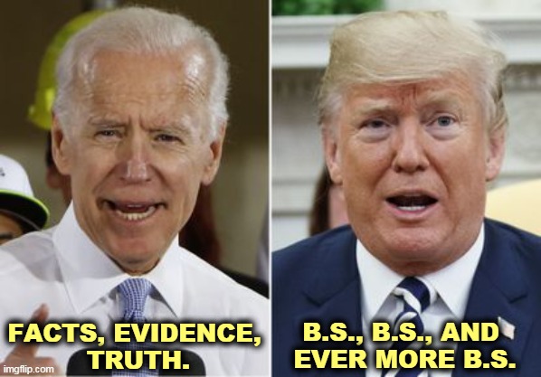 Biden trump | FACTS, EVIDENCE, 
TRUTH. B.S., B.S., AND 
EVER MORE B.S. | image tagged in biden trump,biden,truth,evidence,trump,bull | made w/ Imgflip meme maker