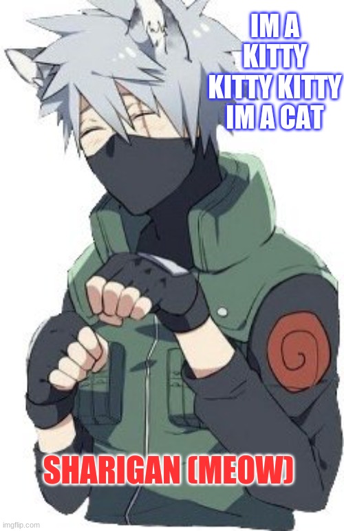Kakashi (ME0W) | IM A KITTY KITTY KITTY IM A CAT; SHARIGAN (ME0W) | image tagged in memes,naruto,cats,kakashi | made w/ Imgflip meme maker