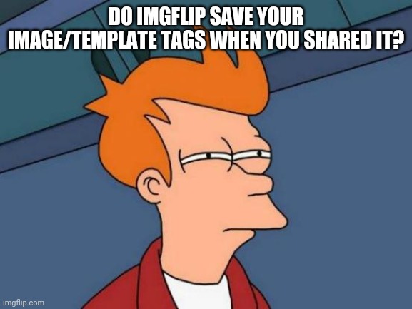 Question for Templates | DO IMGFLIP SAVE YOUR IMAGE/TEMPLATE TAGS WHEN YOU SHARED IT? | image tagged in memes,futurama fry | made w/ Imgflip meme maker