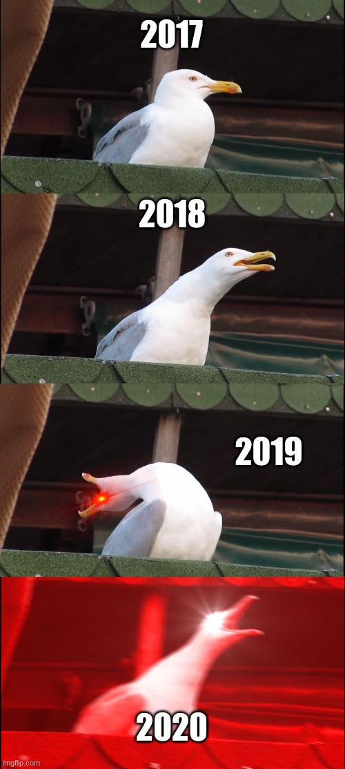 facts | 2017; 2018; 2019; 2020 | image tagged in memes,inhaling seagull | made w/ Imgflip meme maker