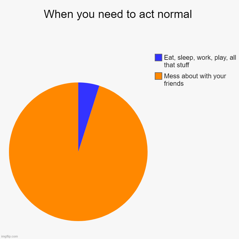 when you need to be normal at an event | When you need to act normal | Mess about with your friends, Eat, sleep, work, play, all that stuff | image tagged in charts,pie charts | made w/ Imgflip chart maker