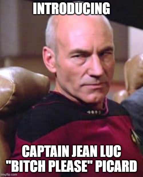 That Look | INTRODUCING; CAPTAIN JEAN LUC "BITCH PLEASE" PICARD | image tagged in picard angry | made w/ Imgflip meme maker