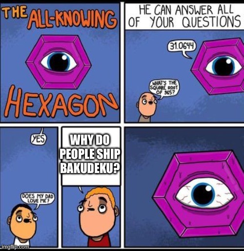 Why?! | WHY DO PEOPLE SHIP BAKUDEKU? | image tagged in all knowing hexagon | made w/ Imgflip meme maker