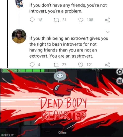 image tagged in dead body reported,introvert | made w/ Imgflip meme maker