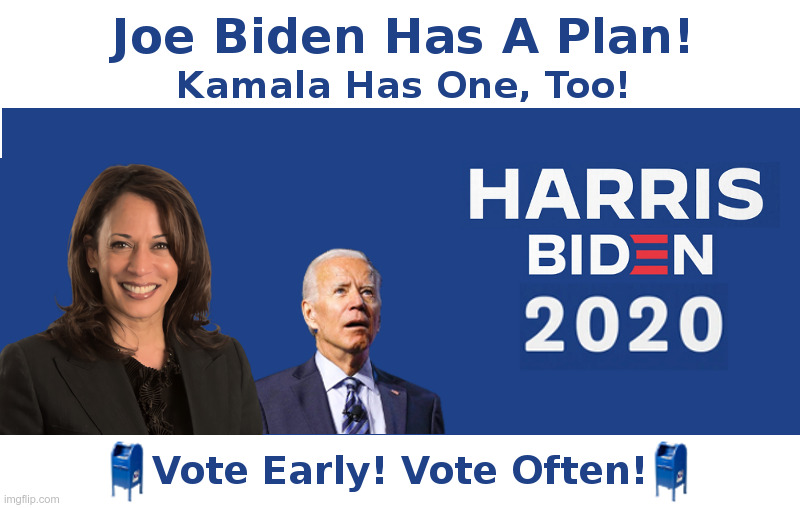 Joe Biden Has A Plan! Kamala Has One, Too! | image tagged in joe biden,kamala harris,democrats,presidential candidates,presidential race,voter fraud | made w/ Imgflip meme maker