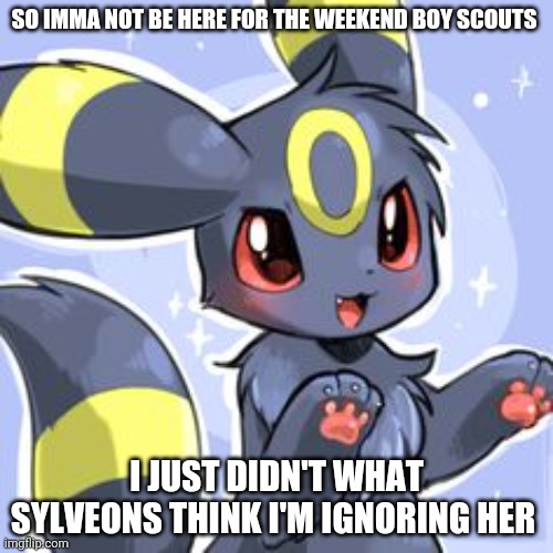 SO IMMA NOT BE HERE FOR THE WEEKEND BOY SCOUTS; I JUST DIDN'T WHAT SYLVEONS THINK I'M IGNORING HER | made w/ Imgflip meme maker