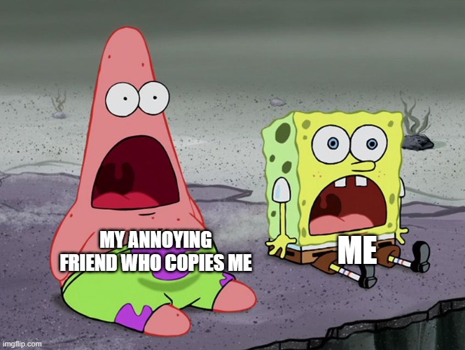 Jaw Drops | MY ANNOYING FRIEND WHO COPIES ME; ME | image tagged in jaw drops | made w/ Imgflip meme maker
