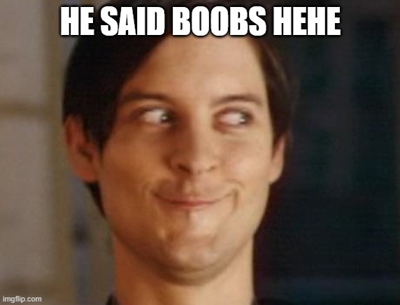 Spiderman Peter Parker | HE SAID BOOBS HEHE | image tagged in memes,spiderman peter parker | made w/ Imgflip meme maker