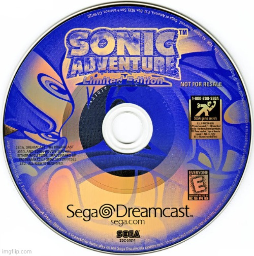 Sonic Adventure Limited Edition disc | image tagged in sonic adventure limited edition disc | made w/ Imgflip meme maker
