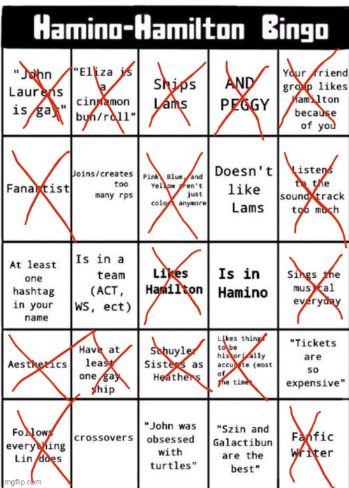 Yes I write fanfic don’t judge | image tagged in hamilton,bingo | made w/ Imgflip meme maker