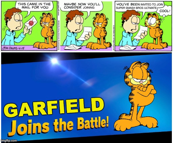 This was so hard to edit that I needed to use a different editing software | image tagged in garfield,super smash brothers,blursed,joins the battle | made w/ Imgflip meme maker