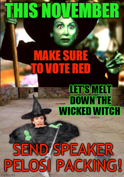 THIS NOVEMBER; MAKE SURE TO VOTE RED; LET'S MELT DOWN THE WICKED WITCH; SEND SPEAKER PELOSI PACKING! | made w/ Imgflip meme maker