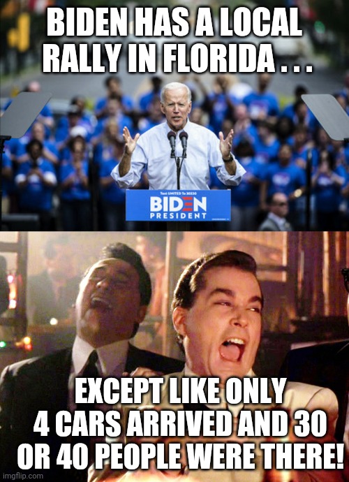Play music on Your Phone? | BIDEN HAS A LOCAL  RALLY IN FLORIDA . . . EXCEPT LIKE ONLY 4 CARS ARRIVED AND 30 OR 40 PEOPLE WERE THERE! | image tagged in biden,florida,latino,hispanic,election 2020,vote | made w/ Imgflip meme maker