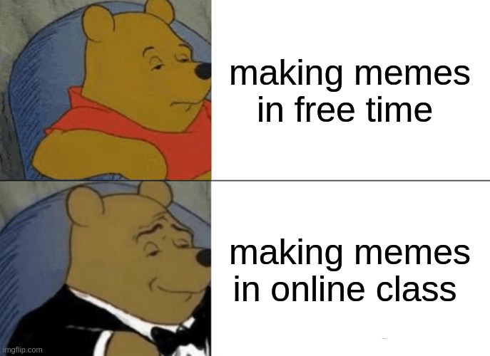 Tuxedo Winnie The Pooh | making memes in free time; making memes in online class | image tagged in memes,tuxedo winnie the pooh | made w/ Imgflip meme maker