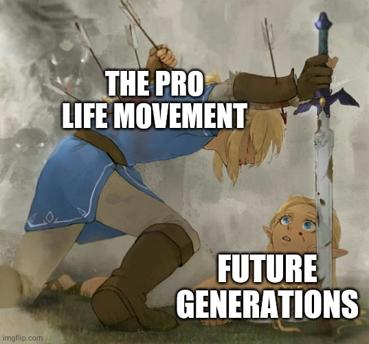 Link and zelda | THE PRO LIFE MOVEMENT; FUTURE GENERATIONS | image tagged in legend of zelda,pro life,abortion is murder,abortion | made w/ Imgflip meme maker