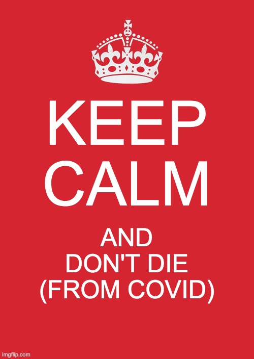 Keep Calm And Don't Die | KEEP CALM; AND DON'T DIE (FROM COVID) | image tagged in memes,keep calm and carry on red | made w/ Imgflip meme maker