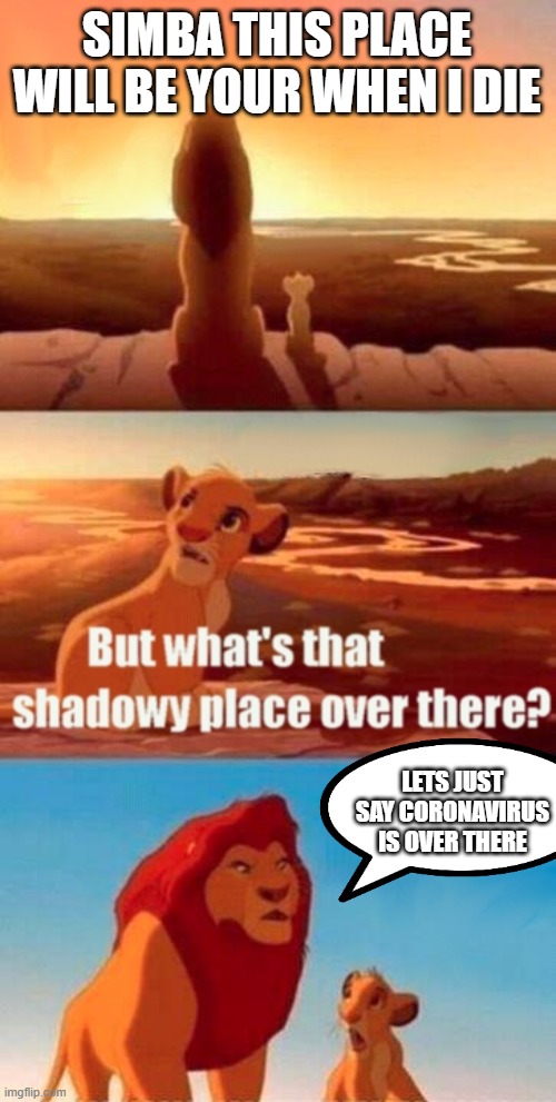 Simba Shadowy Place Meme | SIMBA THIS PLACE WILL BE YOUR WHEN I DIE; LETS JUST SAY CORONAVIRUS IS OVER THERE | image tagged in memes,simba shadowy place | made w/ Imgflip meme maker