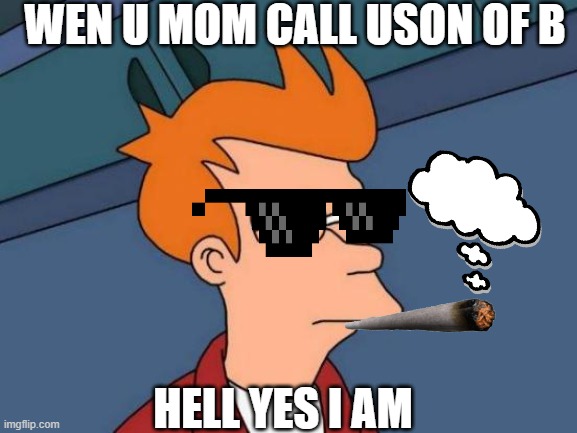 Futurama Fry Meme | WEN U MOM CALL USON OF B; HELL YES I AM | image tagged in memes,futurama fry | made w/ Imgflip meme maker
