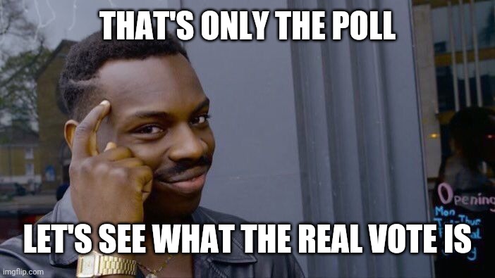 Roll Safe Think About It Meme | THAT'S ONLY THE POLL LET'S SEE WHAT THE REAL VOTE IS | image tagged in memes,roll safe think about it | made w/ Imgflip meme maker