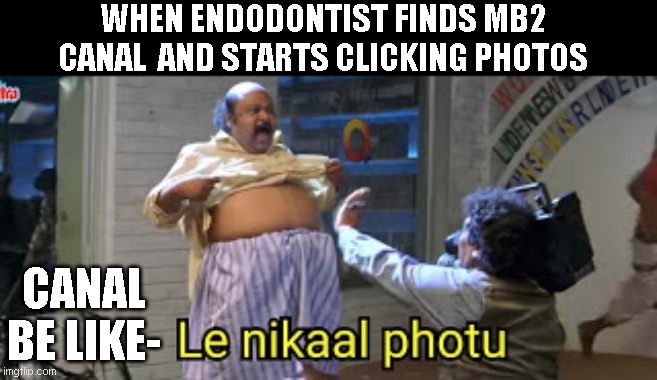 dental memes | WHEN ENDODONTIST FINDS MB2 CANAL  AND STARTS CLICKING PHOTOS; CANAL BE LIKE- | image tagged in le nikal photo | made w/ Imgflip meme maker