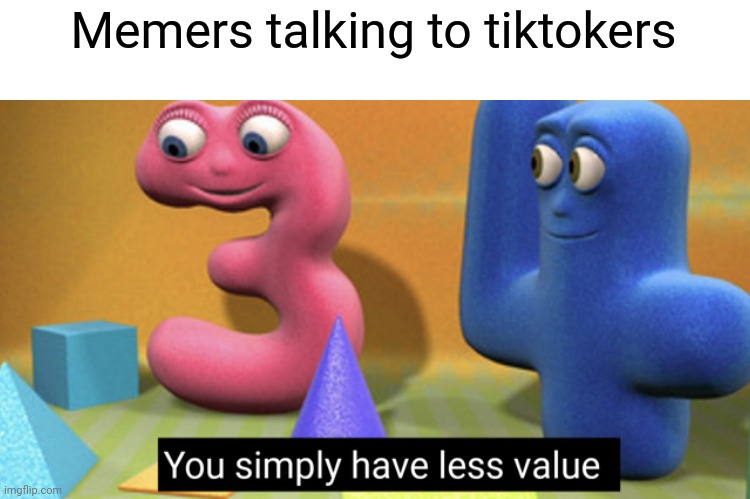 I also posted this in memes_overload | Memers talking to tiktokers | image tagged in you simply have less value,memes,tik tok,memers | made w/ Imgflip meme maker