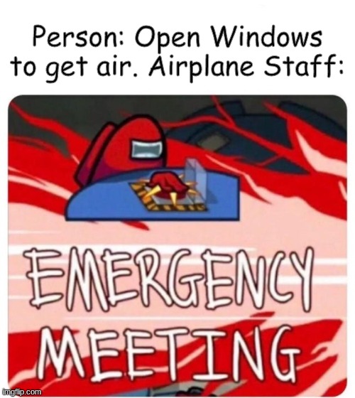 Emergency Meeting Among Us | Person: Open Windows to get air. Airplane Staff: | image tagged in emergency meeting among us | made w/ Imgflip meme maker
