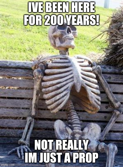 Waiting Skeleton Meme | IVE BEEN HERE FOR 200 YEARS! NOT REALLY IM JUST A PROP | image tagged in memes,waiting skeleton | made w/ Imgflip meme maker