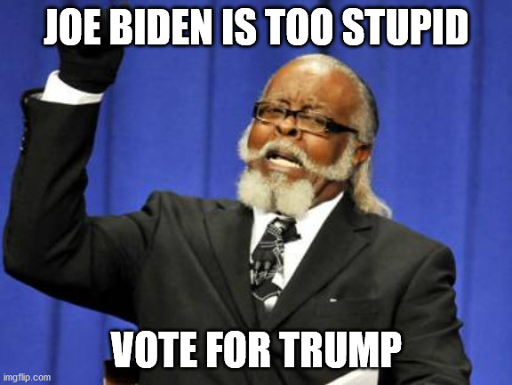 Joe biden tax policy is too high | JOE BIDEN IS TOO STUPID; VOTE FOR TRUMP | image tagged in too damn high,joe biden,election 2020,rent too high,democrats | made w/ Imgflip meme maker