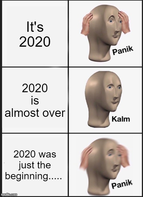 Panik Kalm Panik | It's 2020; 2020 is almost over; 2020 was just the beginning..... | image tagged in memes,panik kalm panik | made w/ Imgflip meme maker