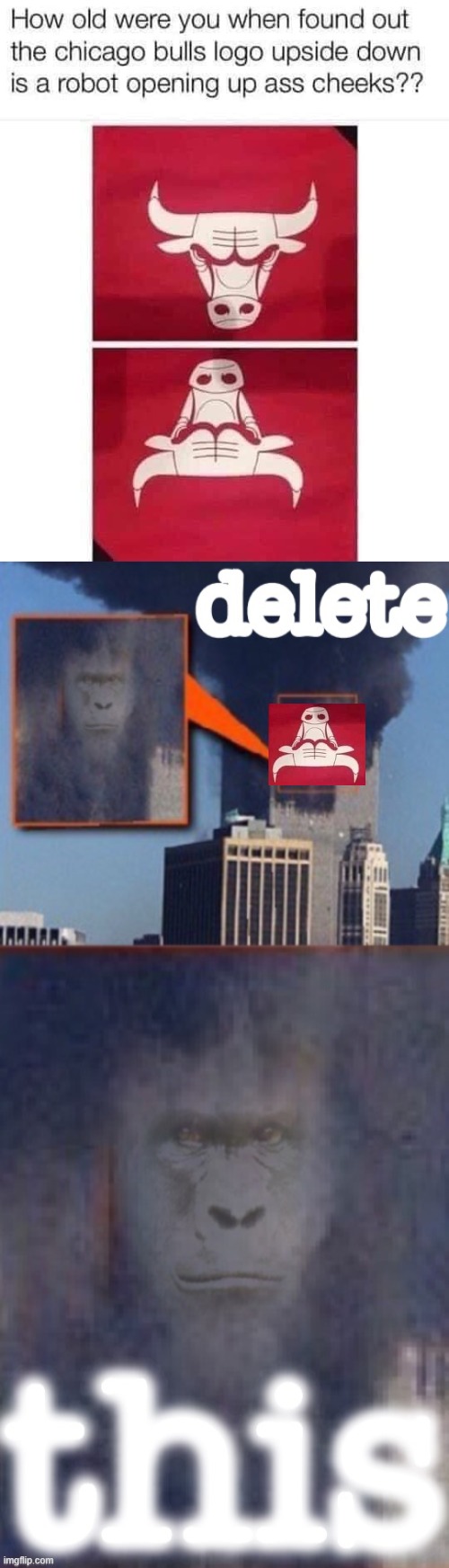 what the actual | image tagged in lord harambe 9/11 delete this,bulls,chicago bulls,ass,can't unsee,unsee juice | made w/ Imgflip meme maker