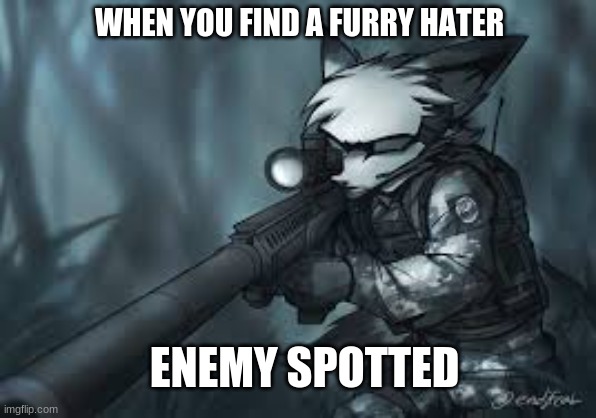 Fursona memes | WHEN YOU FIND A FURRY HATER; ENEMY SPOTTED | image tagged in furry,furries | made w/ Imgflip meme maker