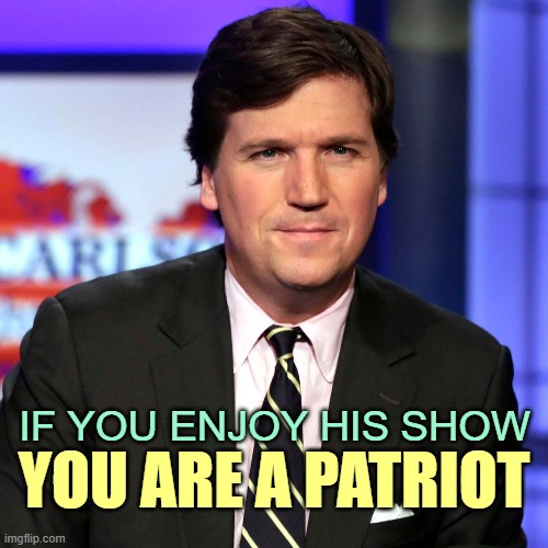 Wonder how many Leftist moonbats this meme will trigger? | IF YOU ENJOY HIS SHOW; YOU ARE A PATRIOT | image tagged in tucker carlson,fox news | made w/ Imgflip meme maker