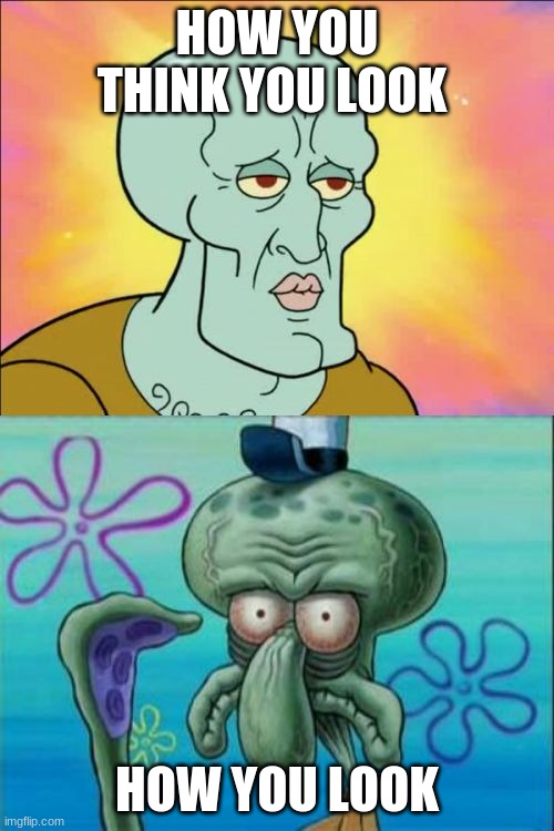 Squidward | HOW YOU THINK YOU LOOK; HOW YOU LOOK | image tagged in memes,squidward | made w/ Imgflip meme maker