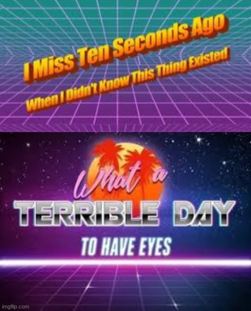 image tagged in i miss ten seconds ago,what a terrible day to have eyes | made w/ Imgflip meme maker