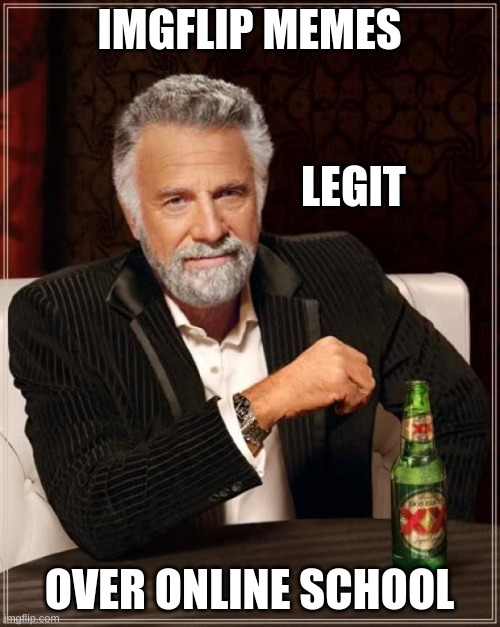 The Most Interesting Man In The World Meme | IMGFLIP MEMES OVER ONLINE SCHOOL LEGIT | image tagged in memes,the most interesting man in the world | made w/ Imgflip meme maker