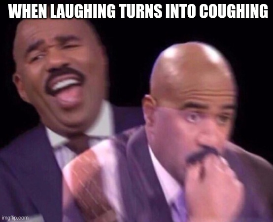 Steve Harvey Laughing Serious | WHEN LAUGHING TURNS INTO COUGHING | image tagged in steve harvey laughing serious | made w/ Imgflip meme maker